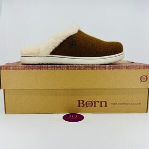 Born Women's Zoe 100% Wool Shearling Lined Slippers Cognac Brown Wool Size 6